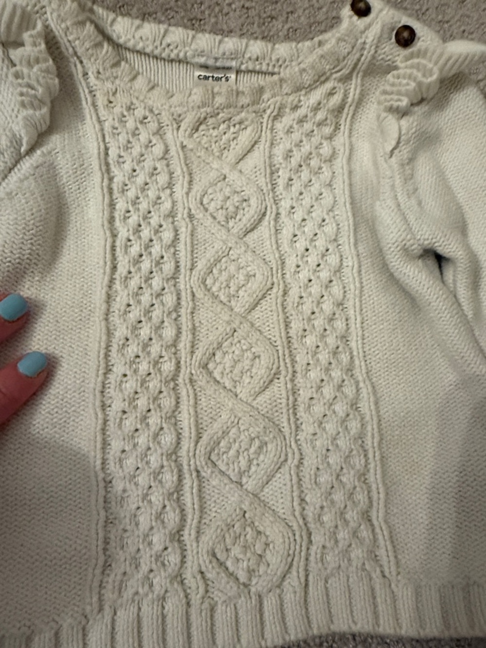 Carter's Cream Cable-Knit Ruffle Shoulder Sweater - Picture 4 of 6